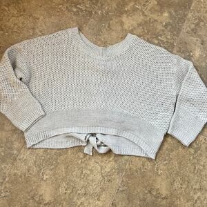 Express Cropped Lace UP Back Scoop-neck Ecru Sweater Women's size L